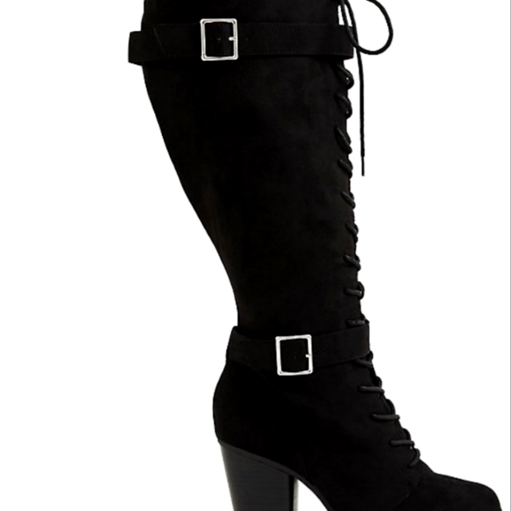 Torrid BLACK FAUX SUEDE LACE-UP KNEE-HIGH BOOT (WW)